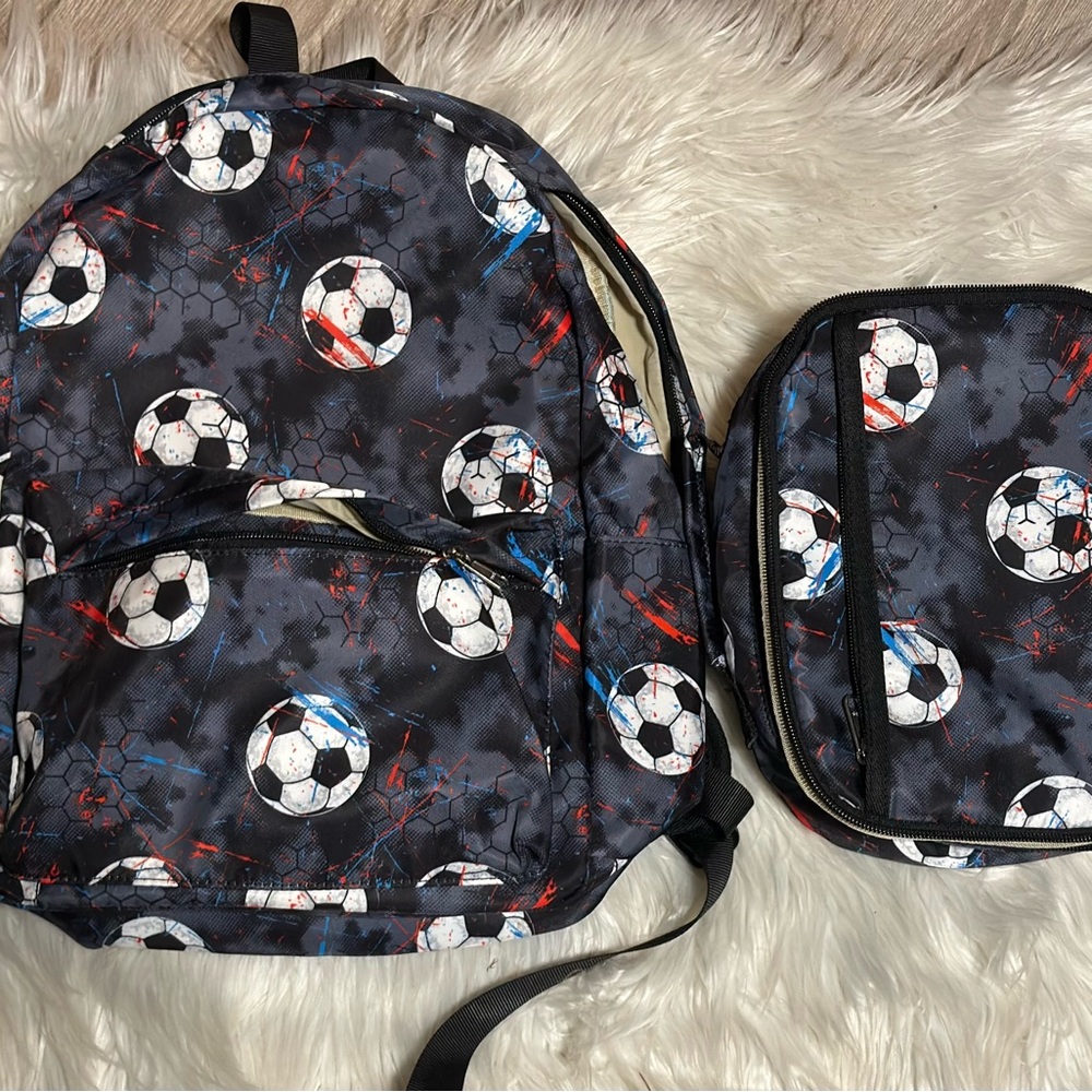 Soccer Print Kids Backpack and Lunch Bag Set